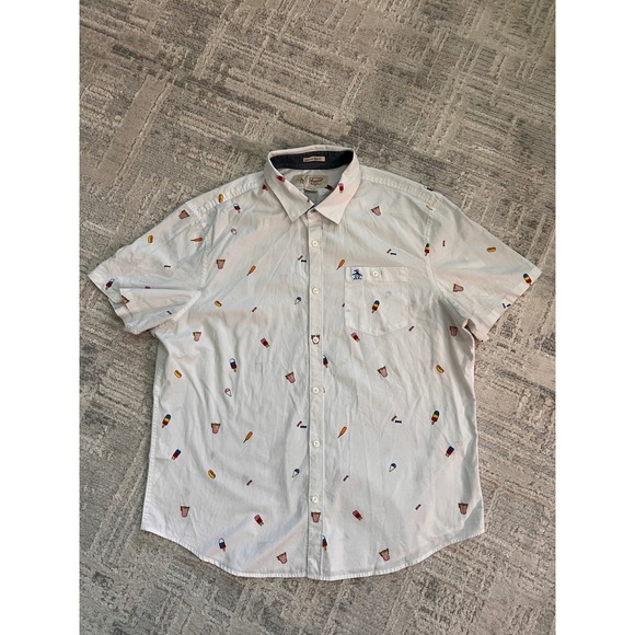 Original Penguin Mens XL White Short Sleeve Button Down Shirt Carnival Print - Picture 1 of 16